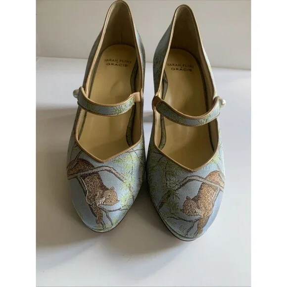 Sarah Flint X Gracie Perfect Mary Jane Platform 85 Pump Jacquard Tropics 39(8.5) - Picture 6 of 16